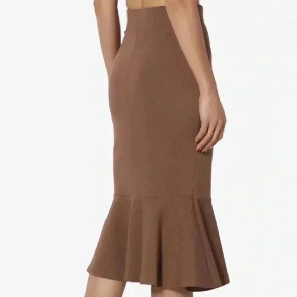 🆕 Zenana Outfitters Light Brown Mermaid-Hem Mid Skirt XL🆕 - Picture 4 of 10